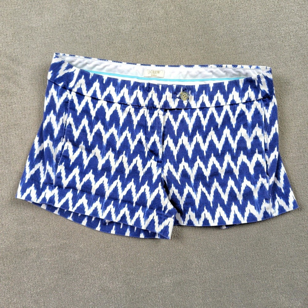 J.Crew Womens Shorts Size 2 Blue White Ikat Zigzag Stretch Cotton Chino Summer